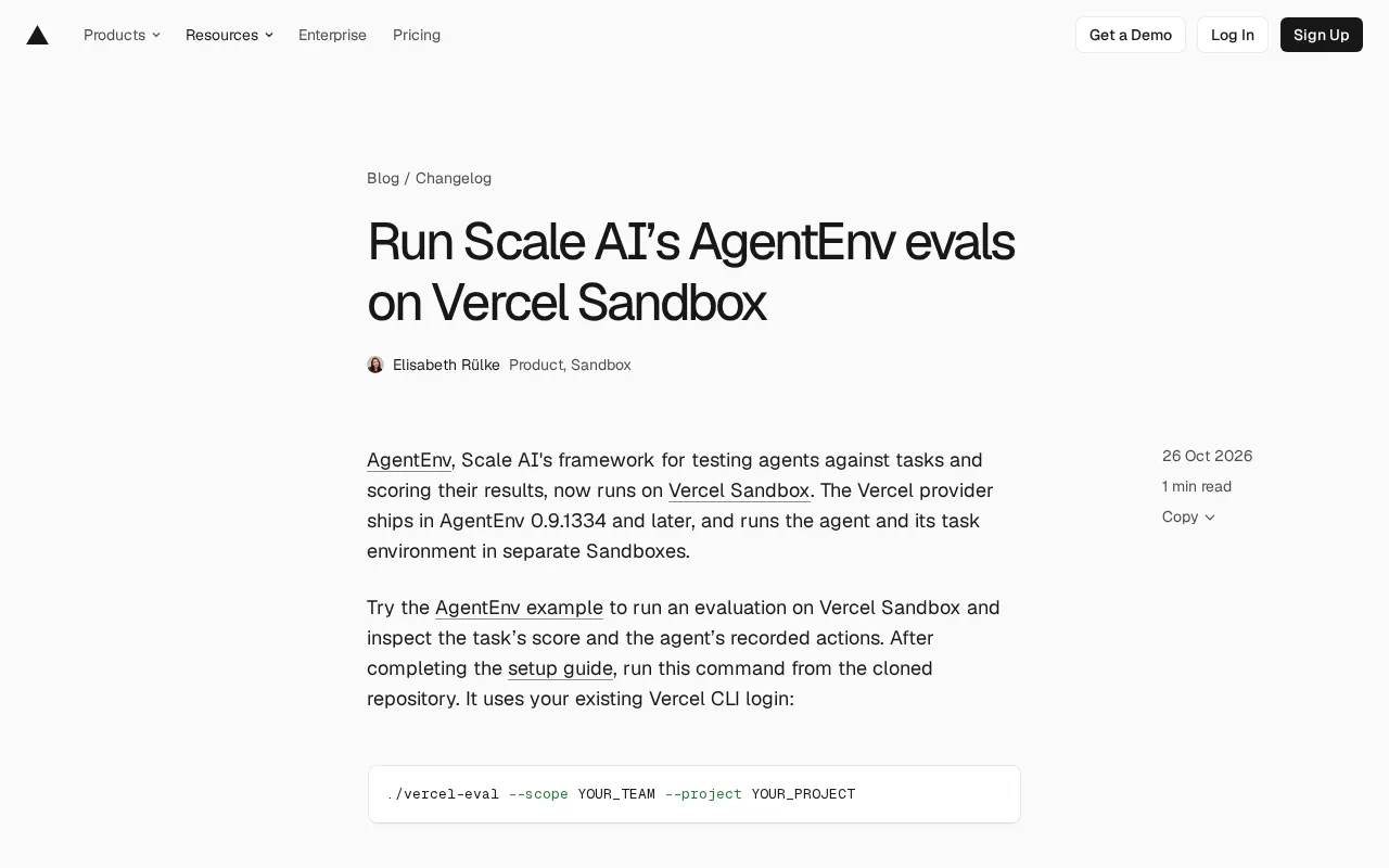 Scale AI AgentEnv Evaluation Framework Now Available on Vercel Sandbox