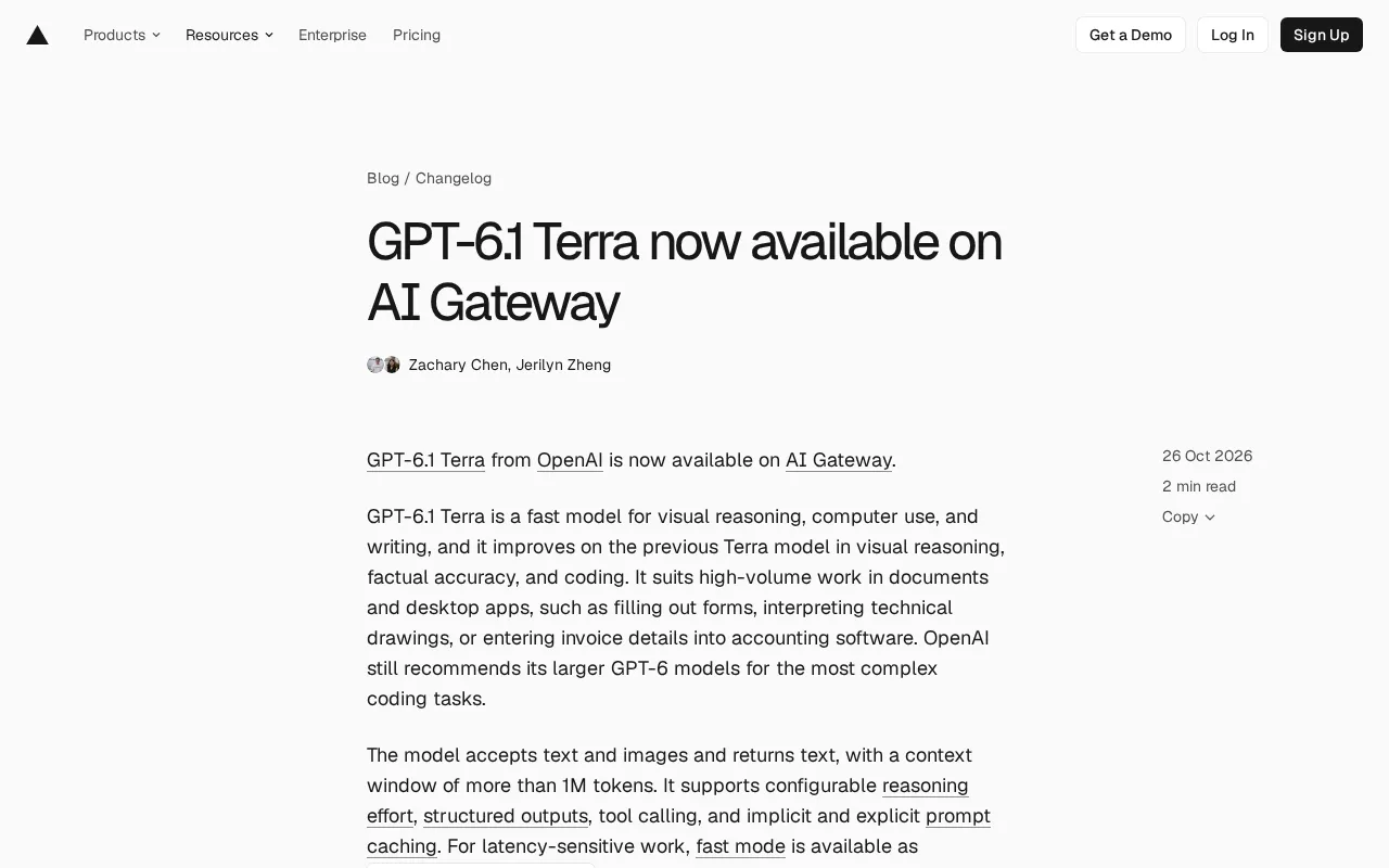 GPT-6.1 Terra上线AI Gateway:视觉推理与计算机操作新选择