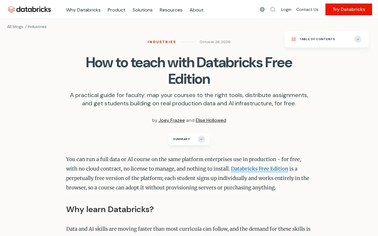 用 Databricks 免费版教学:企业级数据AI课程实战指南