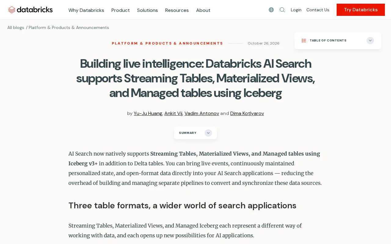Databricks AI Search Now Natively Supports Streaming Tables and Materialized Views