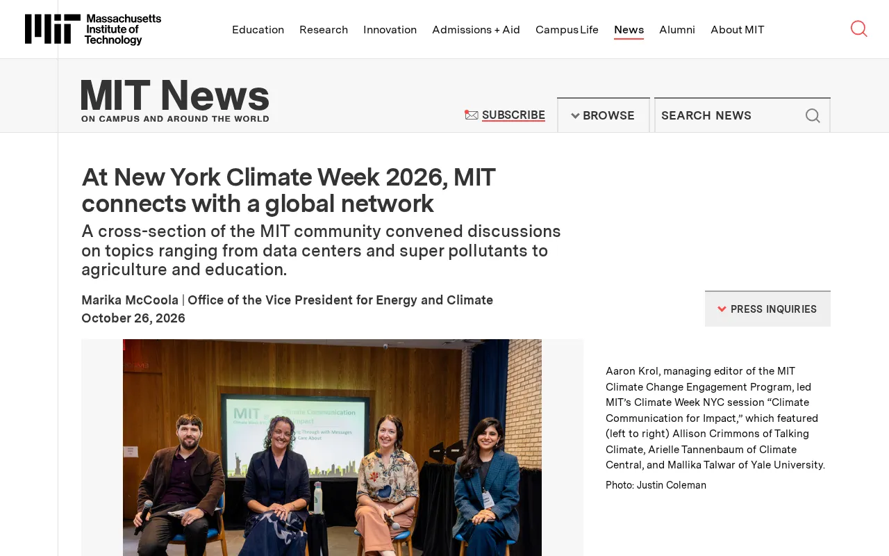 MIT在纽约气候周2026:连接全球气候网络