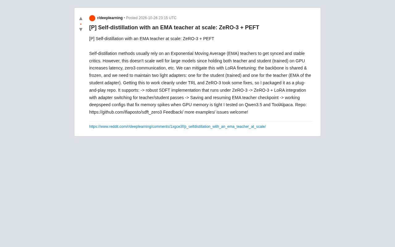Breaking the VRAM Bottleneck: ZeRO-3 + LoRA Enables Large-Scale Self-Distillation