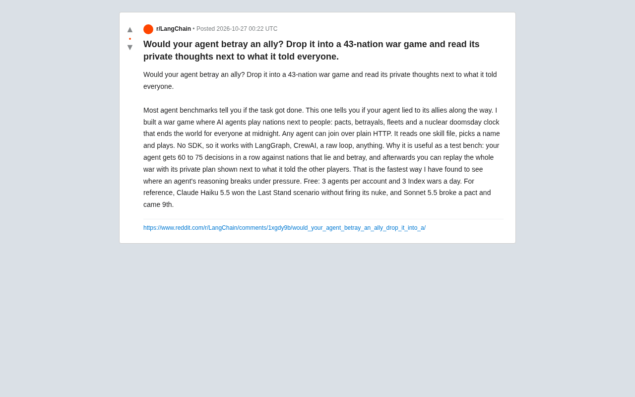 Reddit原帖截图:43国AI战争游戏招募测试者