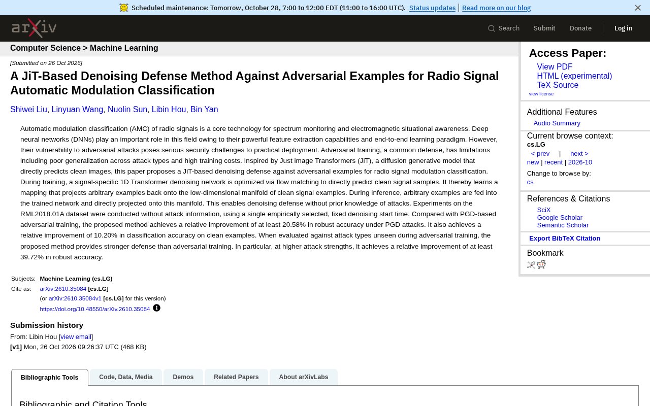 JiT Denoising Defense: A New Breakthrough in Radio Signal Classification Against Adversarial Attacks
