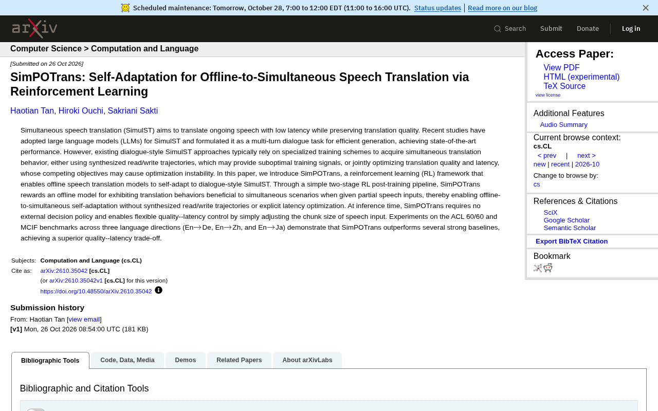 SimPOTrans: Adapting Offline Speech Translation Models to Simultaneous Interpretation via Reinforcement Learning