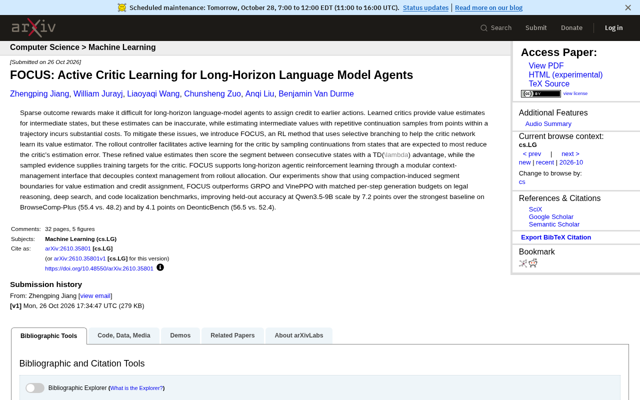 FOCUS: Active Critic Learning Solves Long-Horizon Agent Credit Assignment