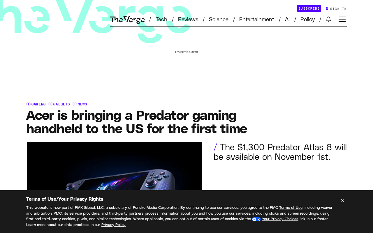 Acer Predator Atlas 8 Gaming Handheld Debuts in the US, Exclusive at Best Buy