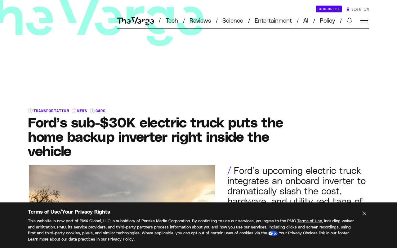 Ford's $30K Electric Pickup Puts a Home Backup Inverter Inside the Truck