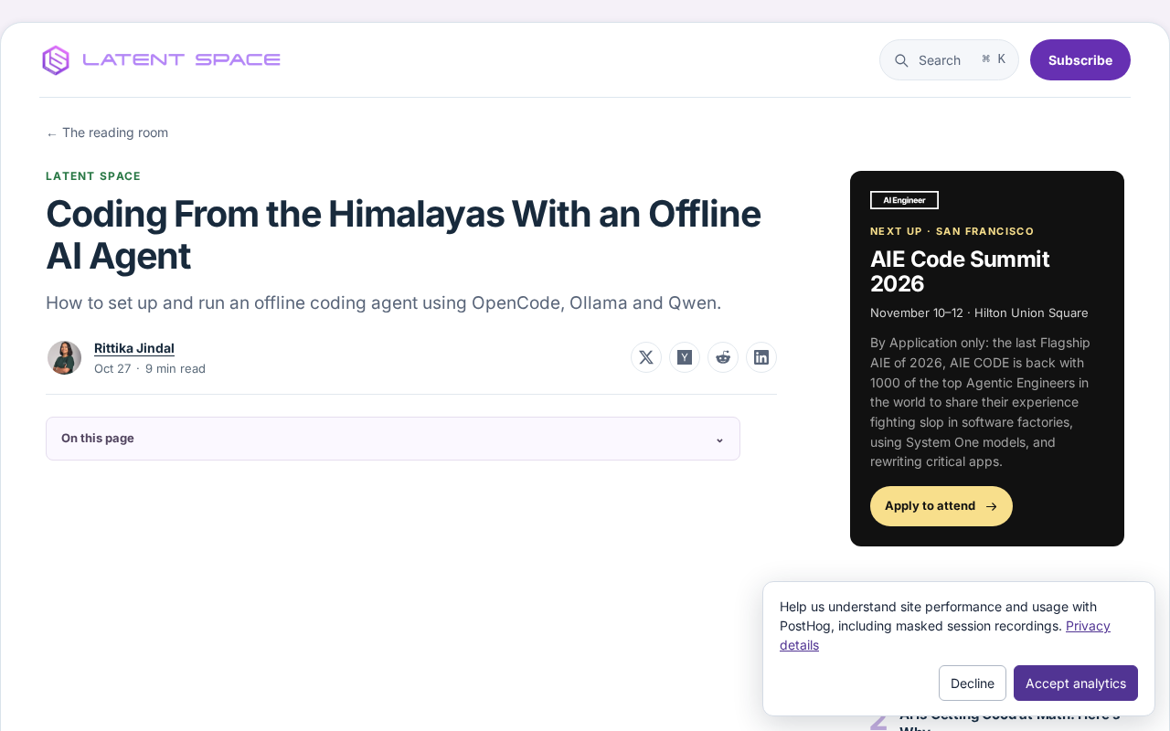 离线AI编程代理实战:在喜马拉雅用OpenCode+Ollama+Qwen写代码