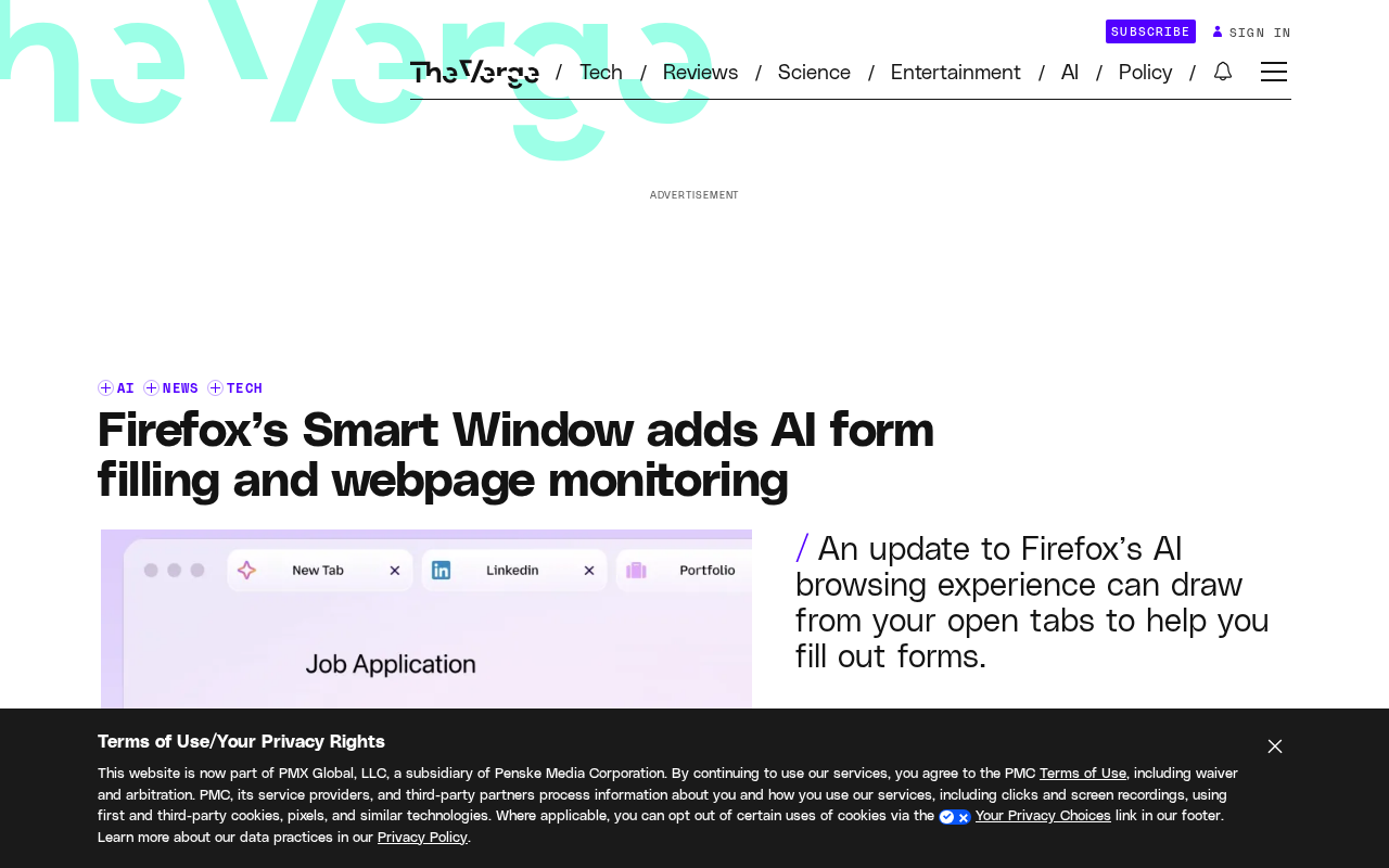 Firefox智能窗口升级：AI填表与网页监控
