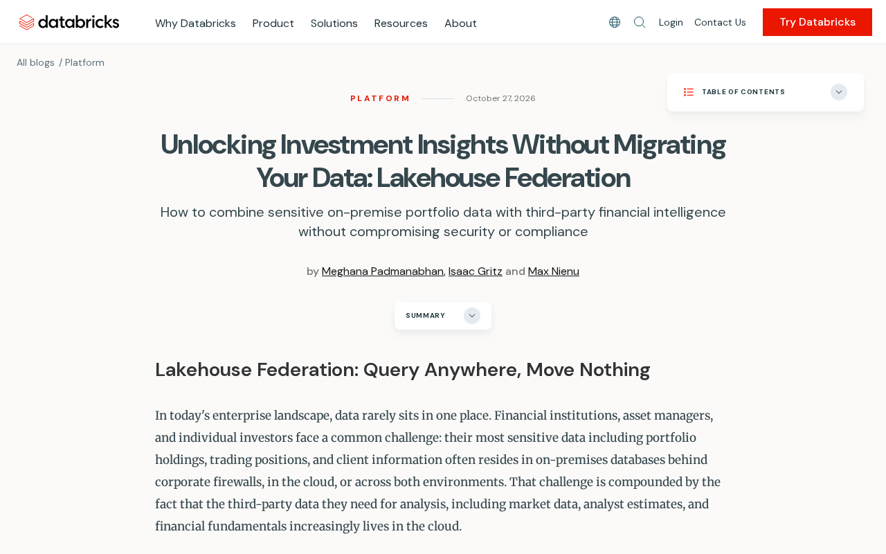 Lakehouse Federation:不迁移数据也能做投资分析