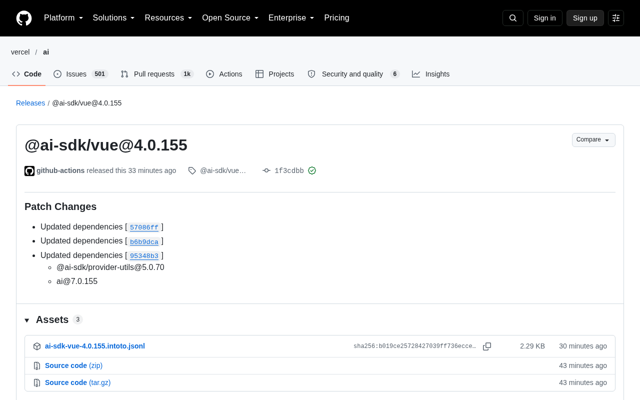 AI SDK Vue 4.0.155 补丁更新:依赖同步与生态协同