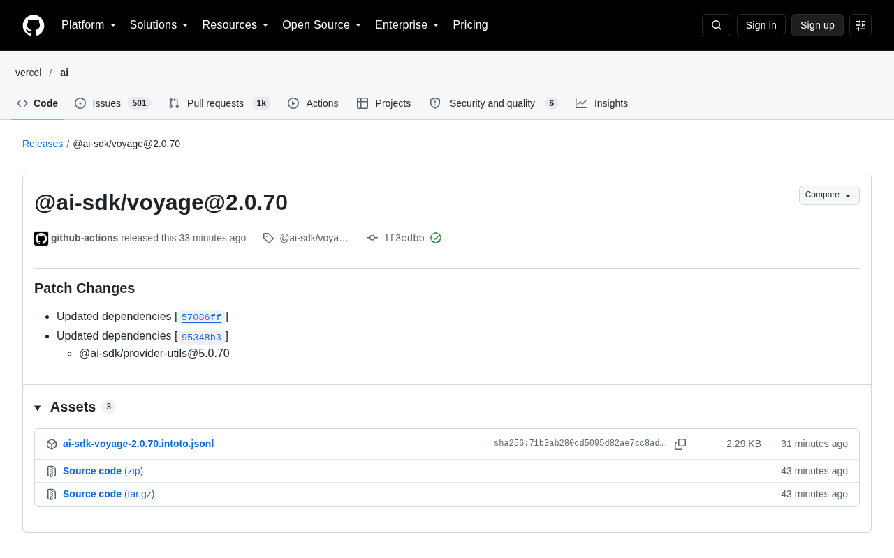 @ai-sdk/voyage 2.0.70 发布:依赖更新与新版本解析