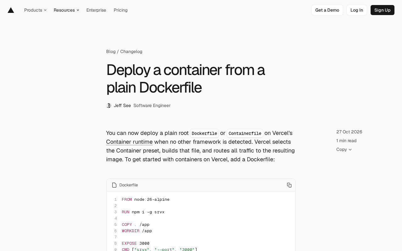 Vercel容器运行时:直接部署Dockerfile