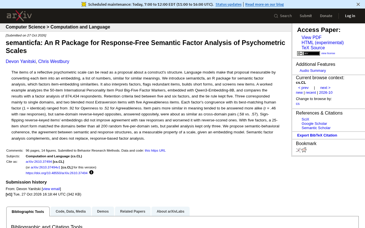 semanticfa: An R Package for Response-Free Semantic Factor Analysis