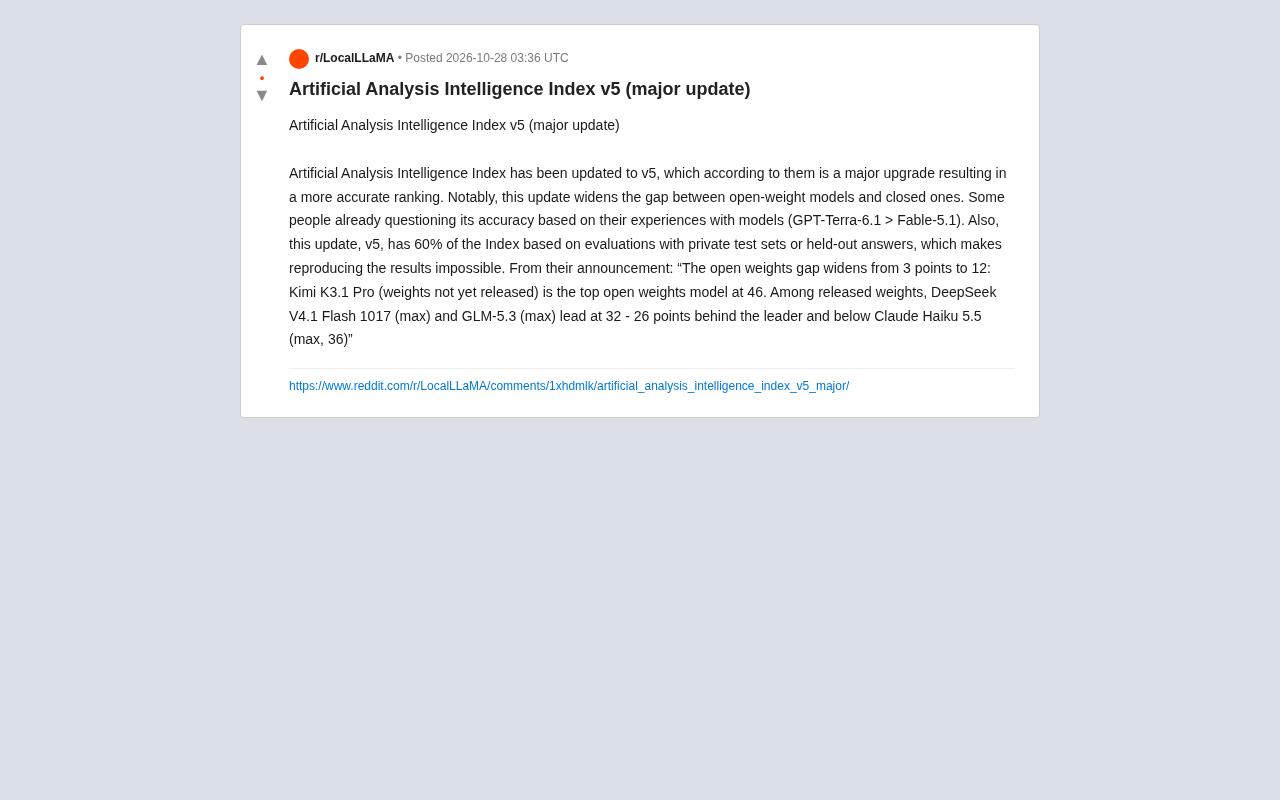 Artificial Analysis Intelligence Index v5 讨论帖