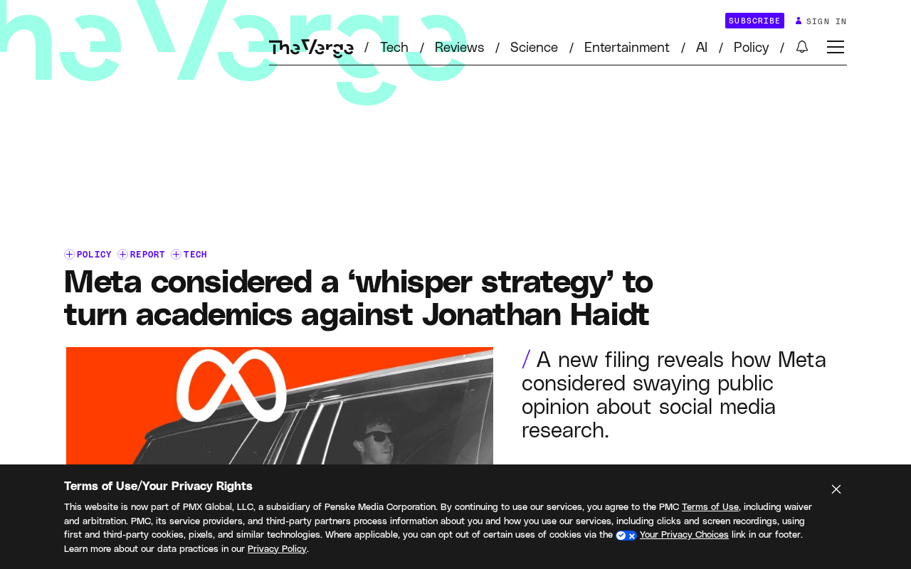 Meta Reportedly Plotted 'Whisper Strategy' to Turn Academia Against Haidt