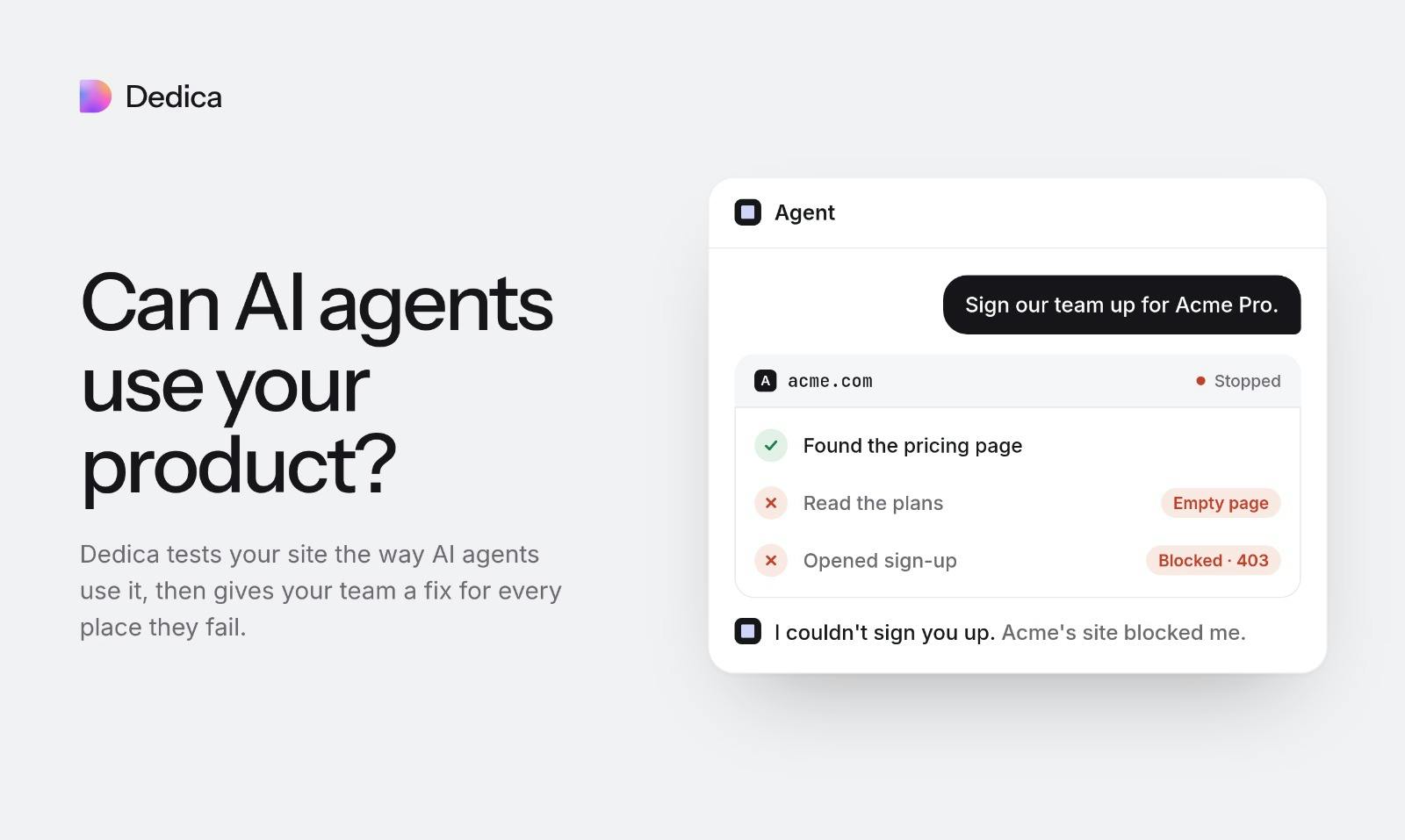 Dedica:你的网站能通过AI Agent的125项测试吗?