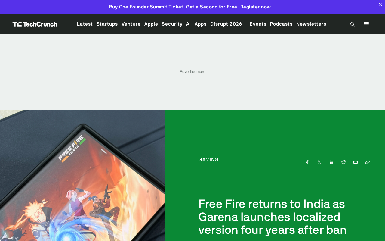 Free Fire Returns to India: Garena Launches Localized Version After Four-Year Ban