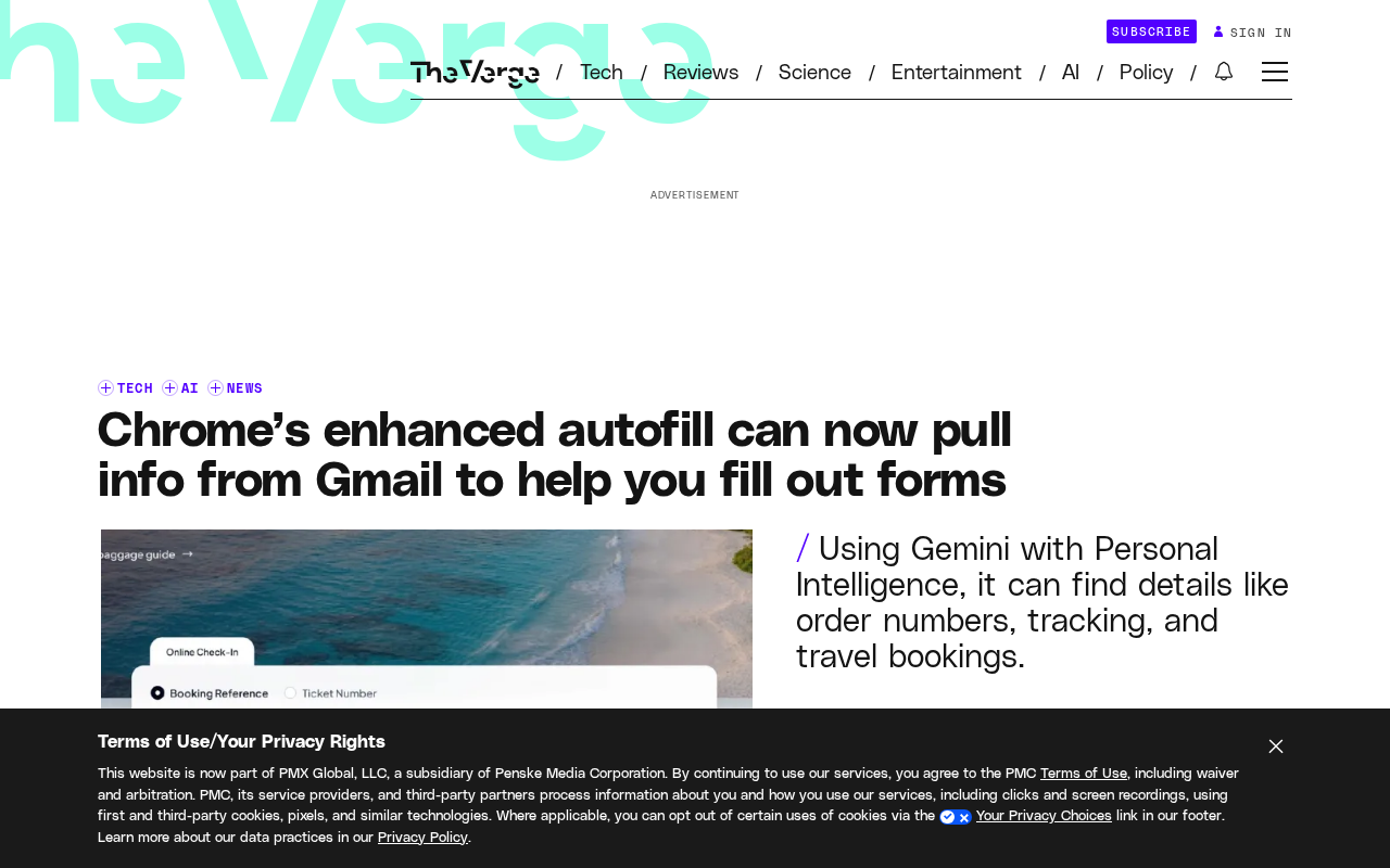 Chrome增强自动填充升级:用Gemini从Gmail提取信息填表
