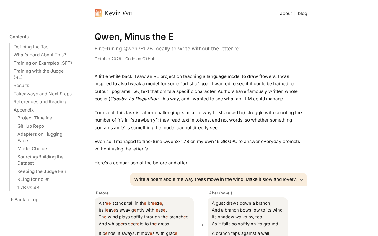 Fine-tuning Qwen on a 16GB GPU: Making the Model Answer Without the Letter e