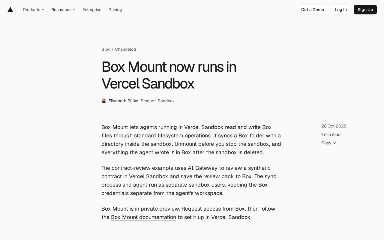 Box Mount登陆Vercel Sandbox:AI智能体文件读写新方案