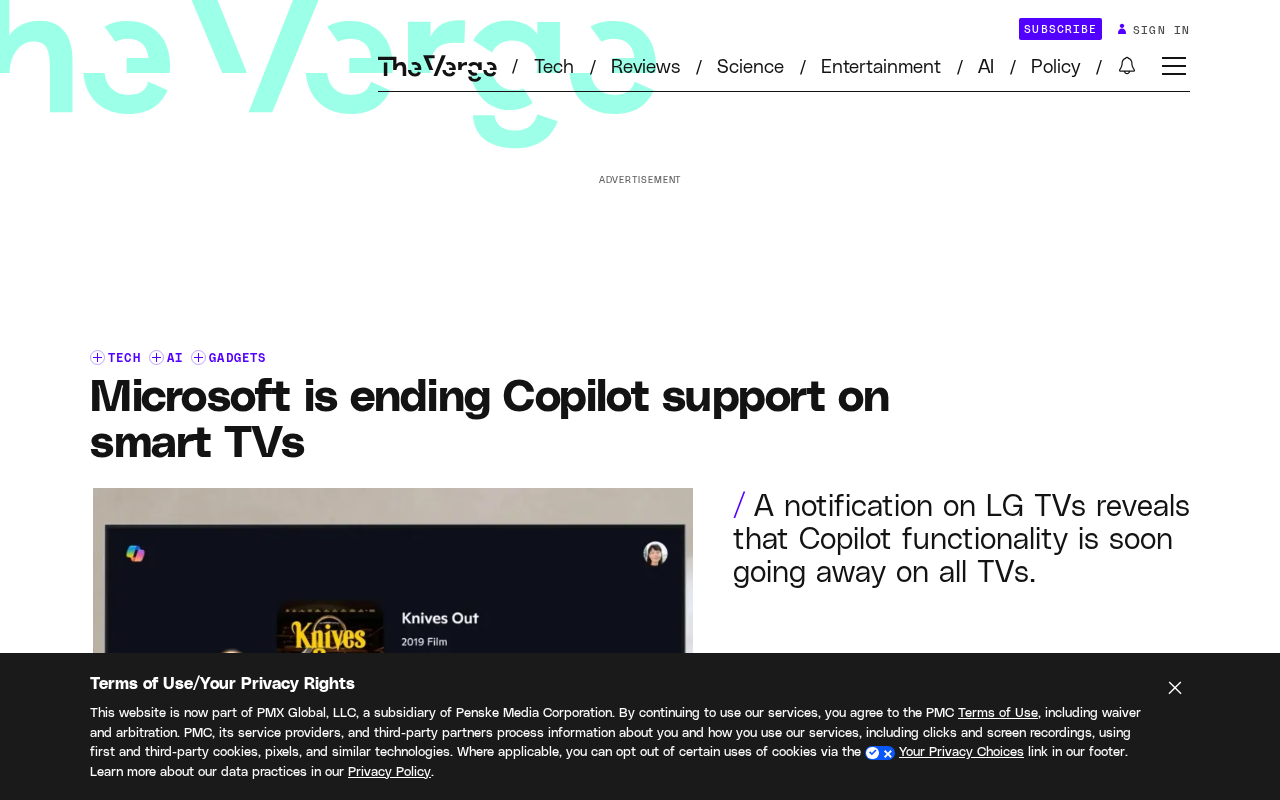 微软结束电视端Copilot支持