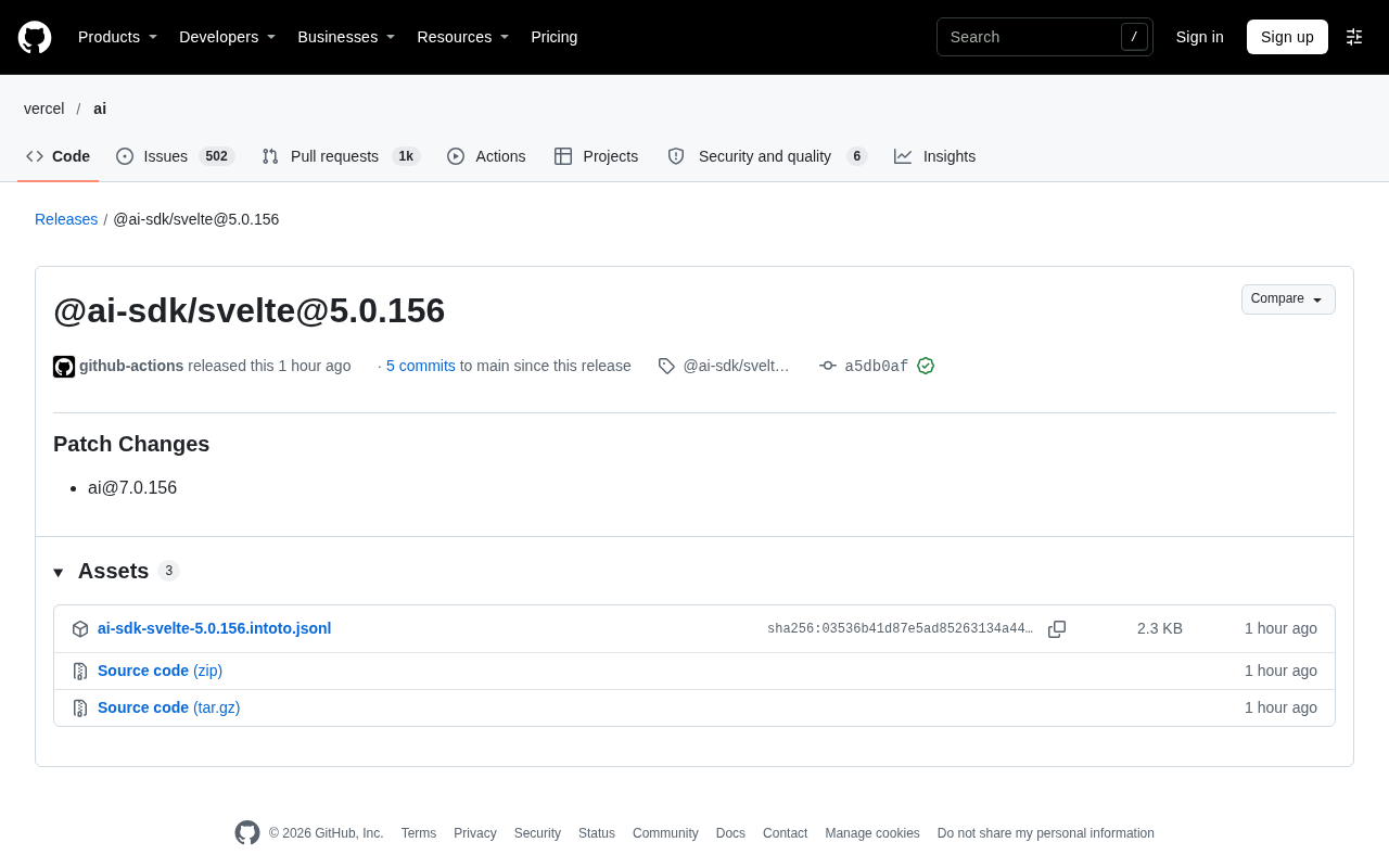 AI SDK Svelte 5.0.156 补丁发布:小版本更新背后的生态信号