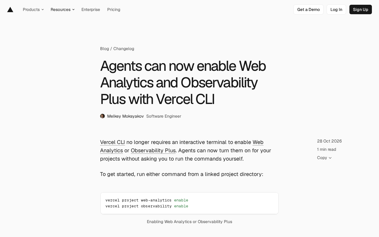 Vercel CLI Update: AI Agents Can Now Enable Web Analytics and Observability Plus Autonomously