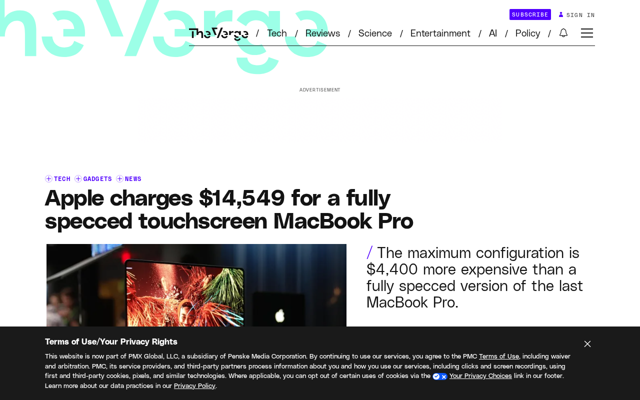 Apple's Top-End Touchscreen MacBook Pro Priced at $14,549, OLED Display the Main Driver of Price Increase