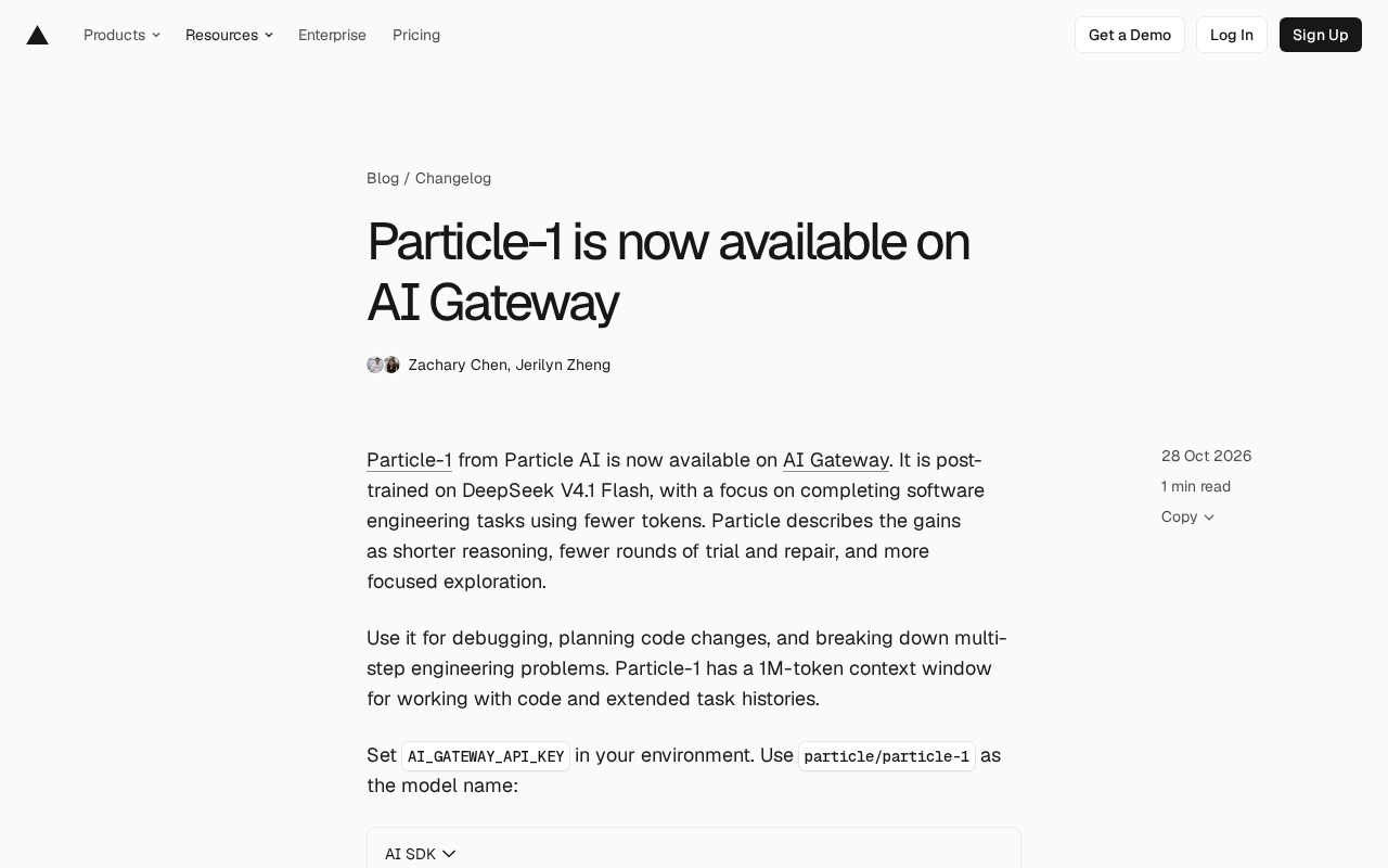 Particle-1 Lands on AI Gateway: A Token-Efficient Model Built for Software Engineering