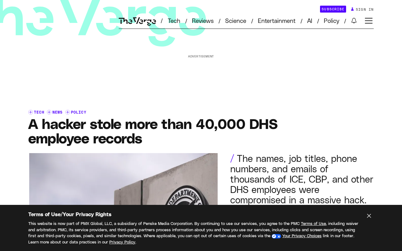 Hacker Steals Records of Over 41,000 U.S. Department of Homeland Security Employees