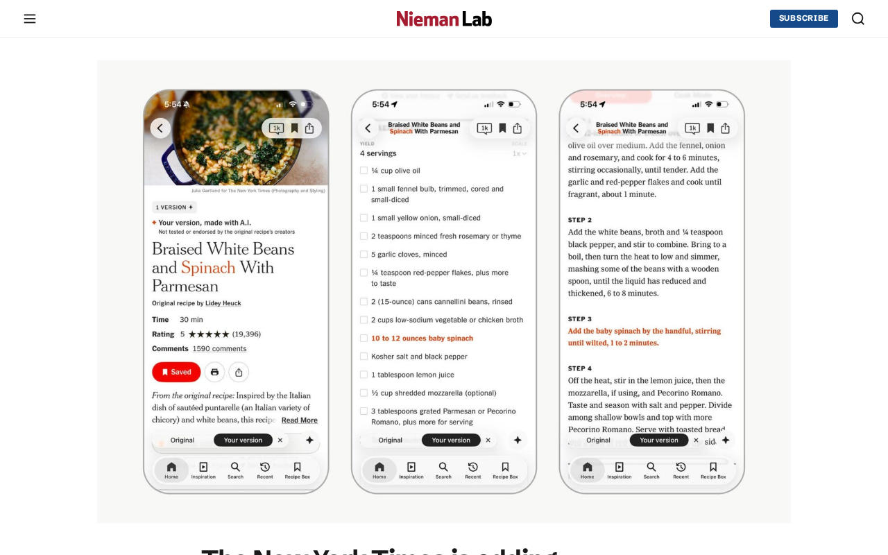 纽约时报烹饪App加码AI功能,用户为何不买账?