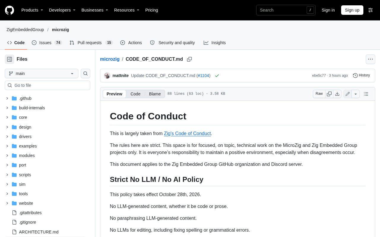 MicroZig Announces Strict No LLM / No AI Policy