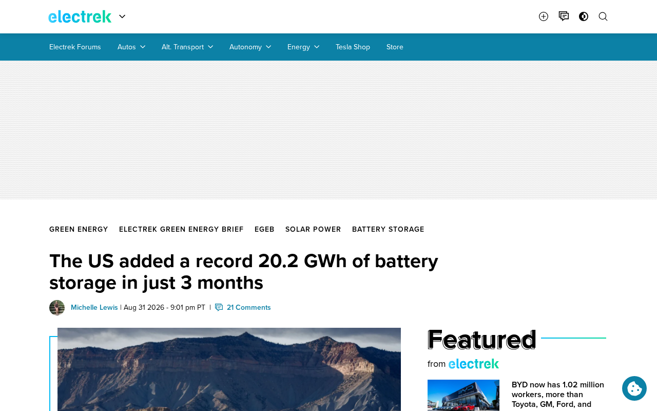 hackernews source: The US added a record 20.2 GWh of battery storage in just 3 months