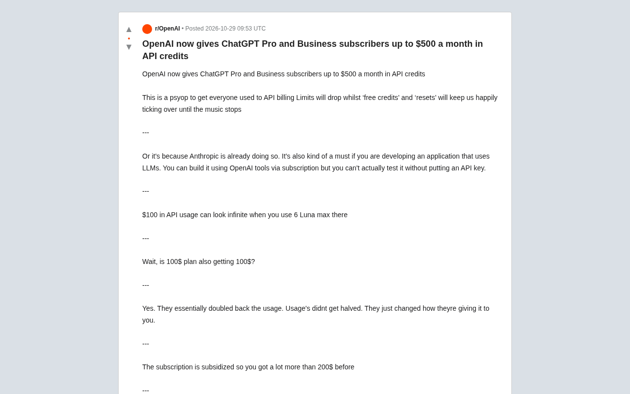 OpenAI Gives ChatGPT Pro and Business Subscribers Up to $500/Month in API Credits