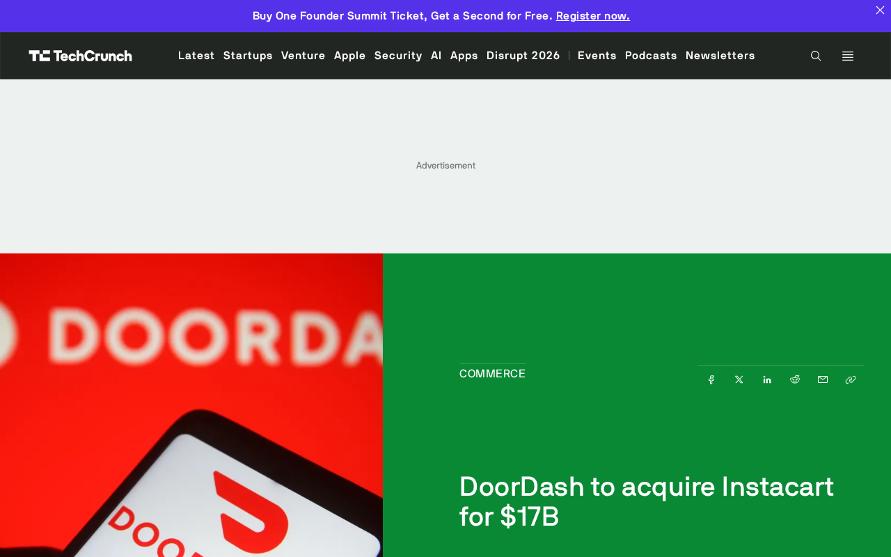 170亿美元!DoorDash收购Instacart,配送格局生变