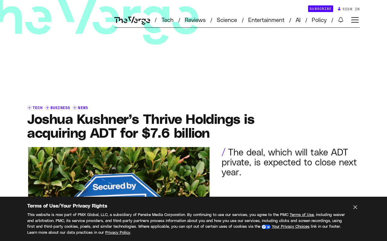 Thrive Holdings Takes ADT Private in $7.6 Billion Deal