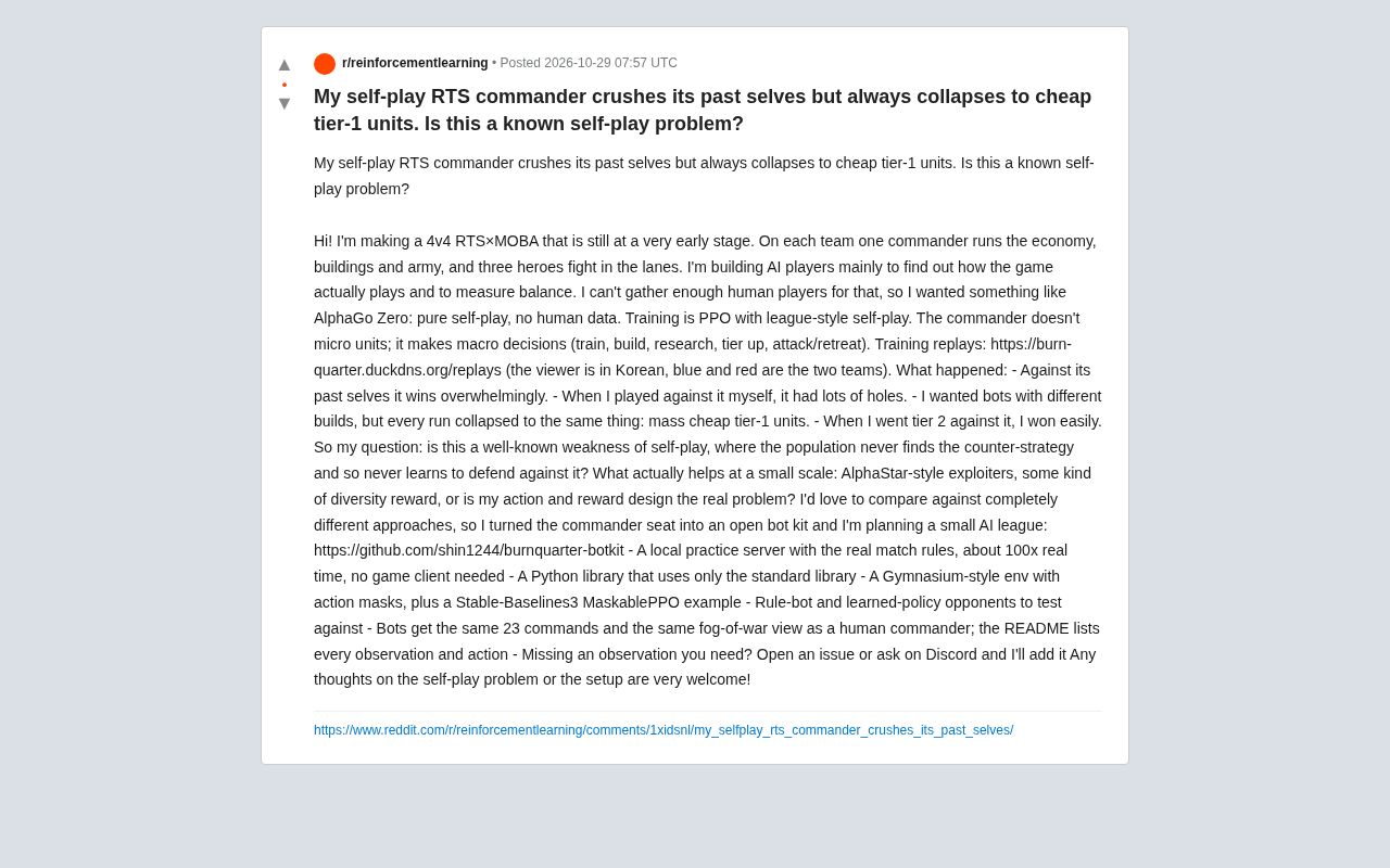 Why Does Self-Play AI Always Get Crushed by Cheap Units? An RTS Developer's Account of the Dilemma