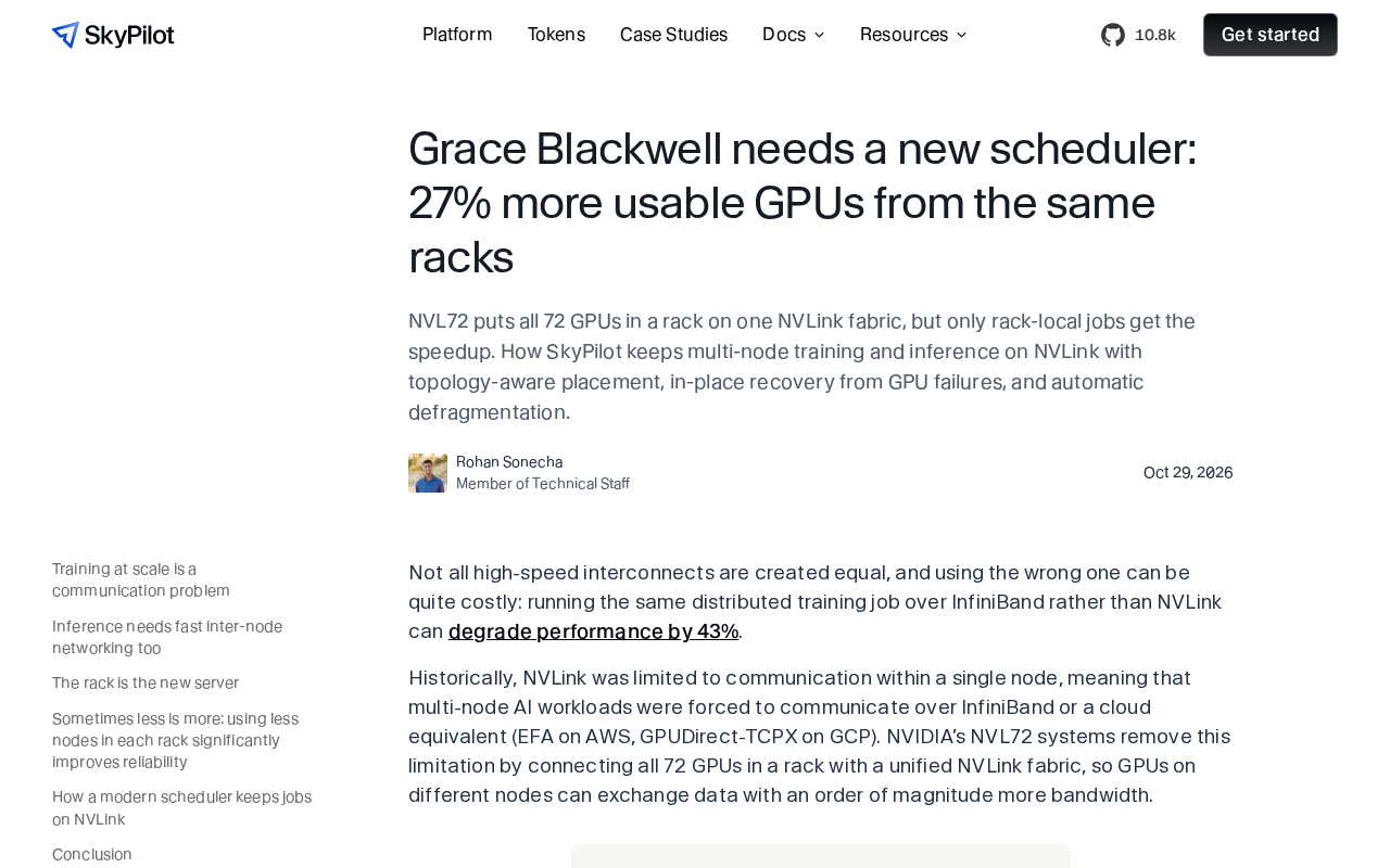 Grace Blackwell需要新调度器:同机架提升27%可用GPU