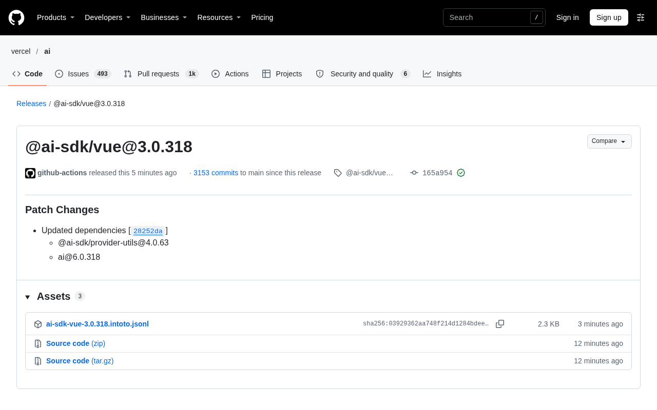 AI SDK Vue 3.0.318 版本更新:依赖链同步升级
