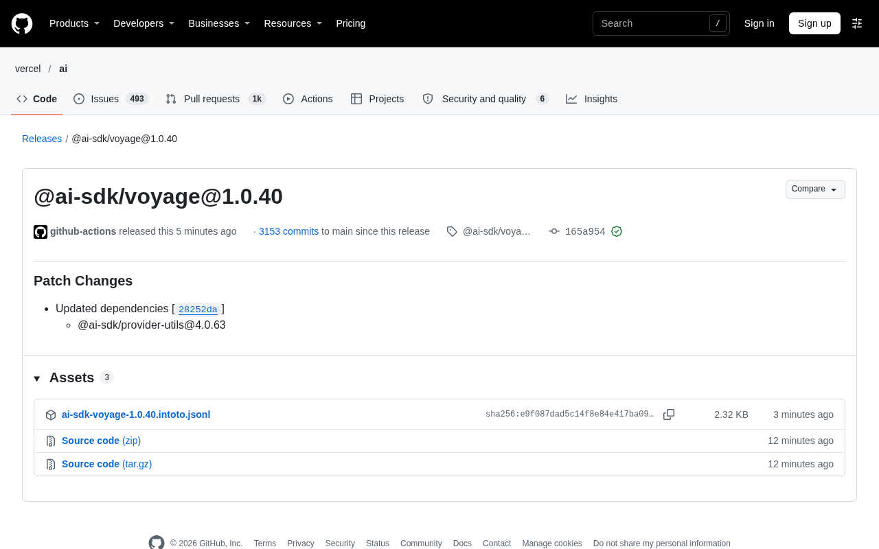 AI SDK Voyage 1.0.40 补丁发布:依赖项升级解析