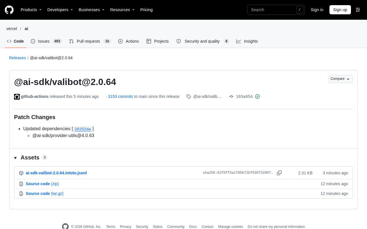 @ai-sdk/valibot 2.0.64 Patch Release: Dependency Upgrade and Ecosystem Stability Improvements