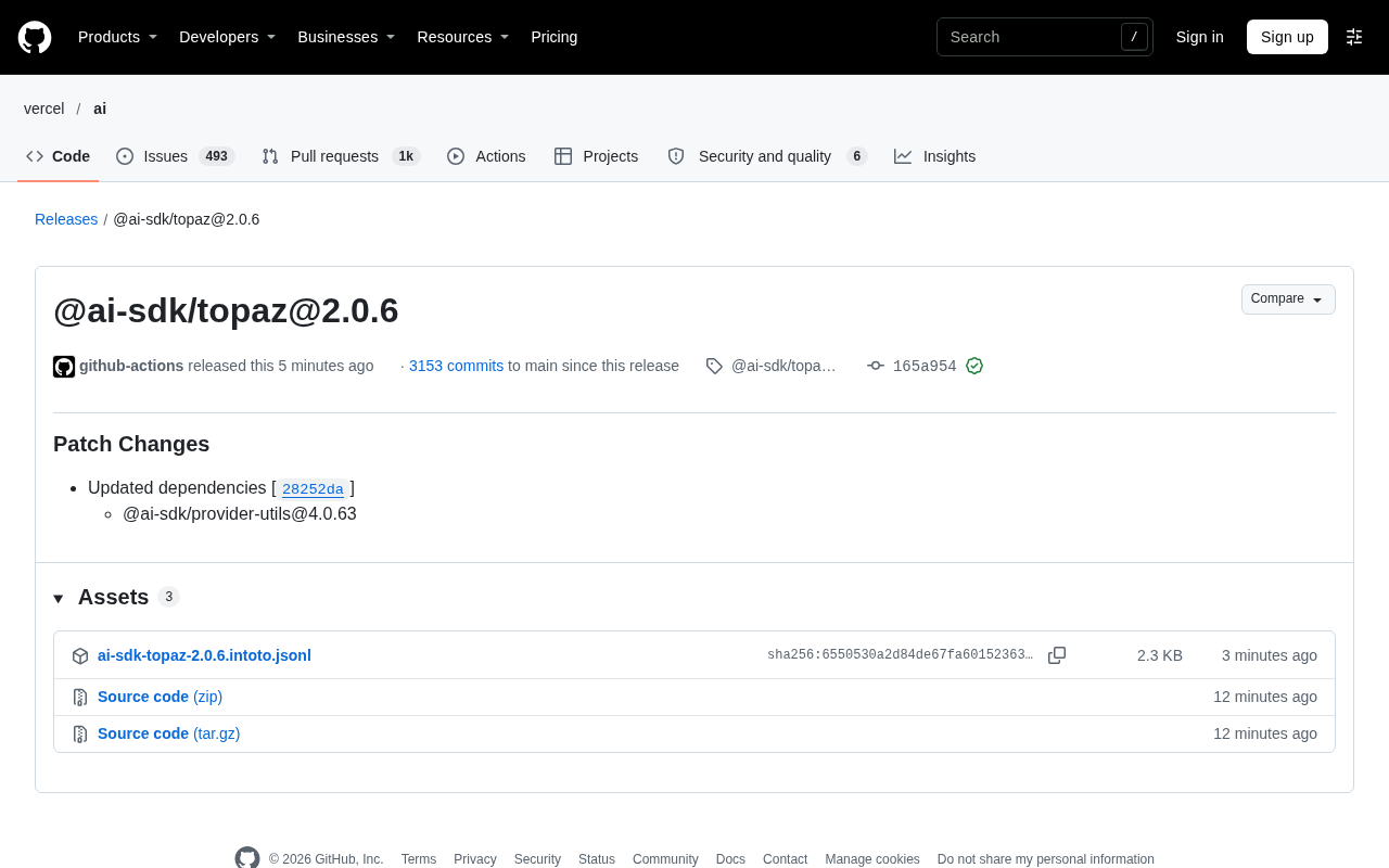 AI SDK Topaz 2.0.6 补丁发布:依赖更新解析