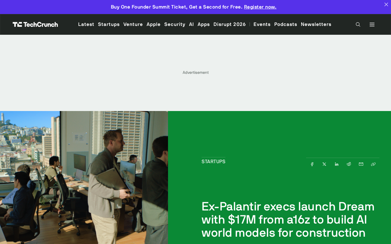Ex-Palantir Execs Found Dream, a16z Invests $17M to Build Construction AI World Model