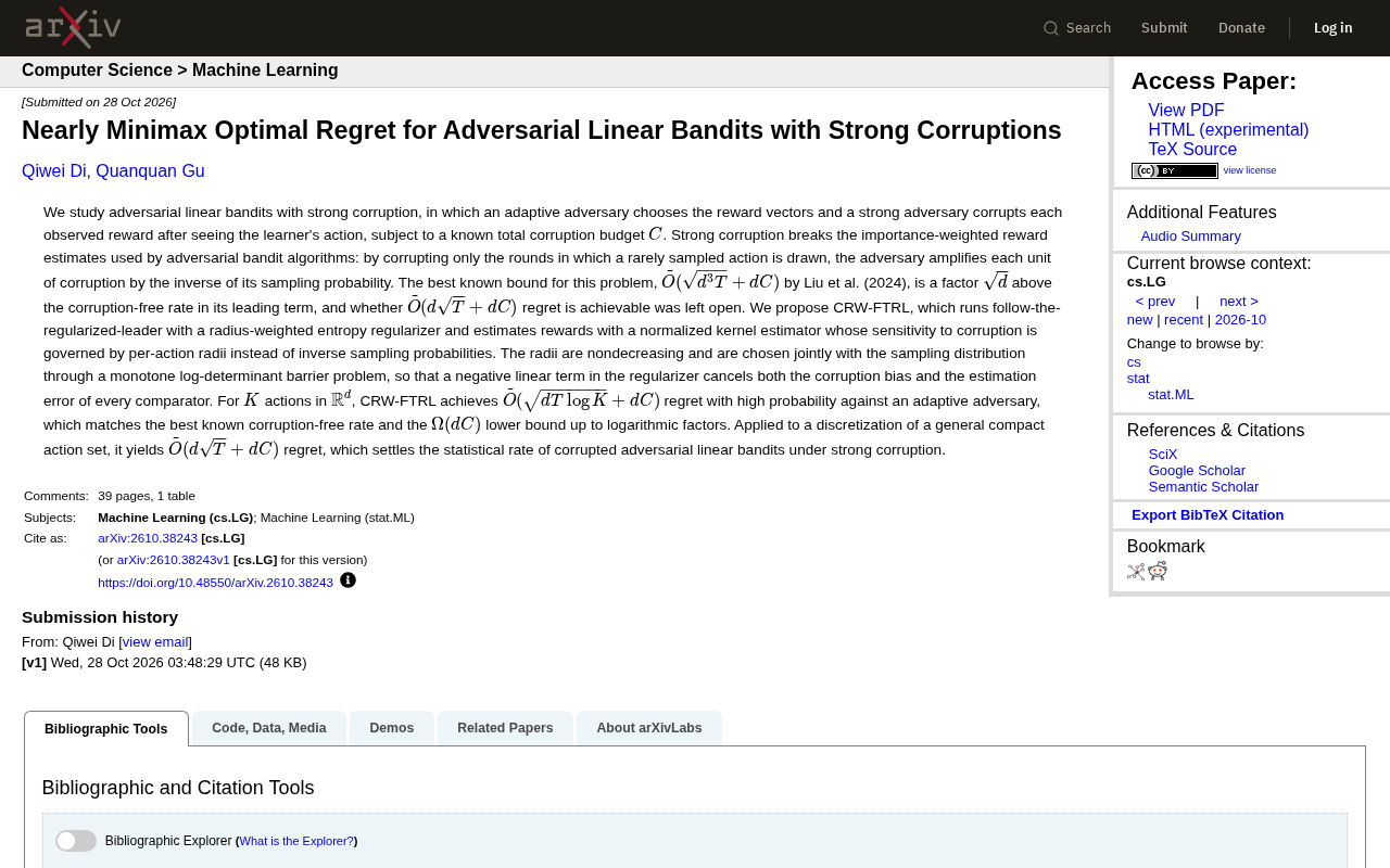 Strong-corruption adversarial linear bandits research