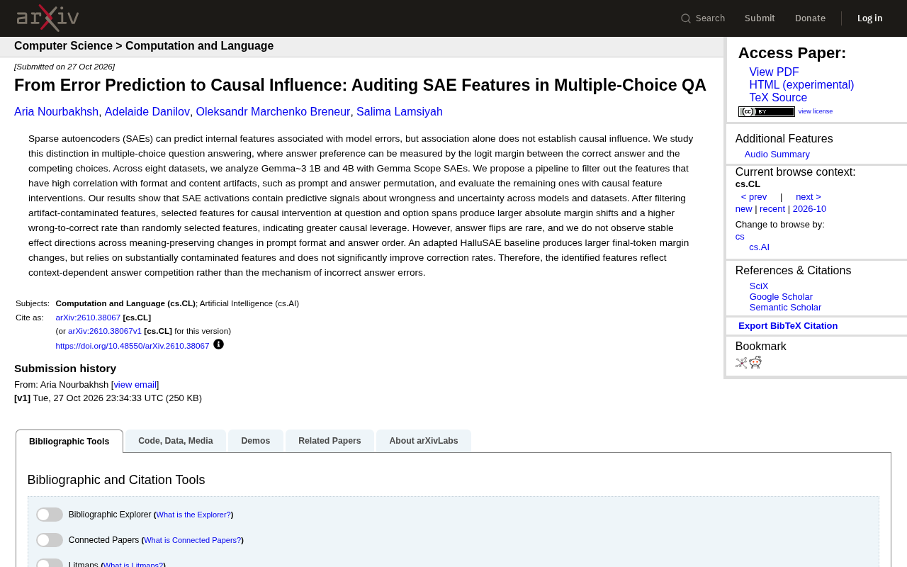 Can SAE Features Predict AI Errors, and What About Their Causal Impact?