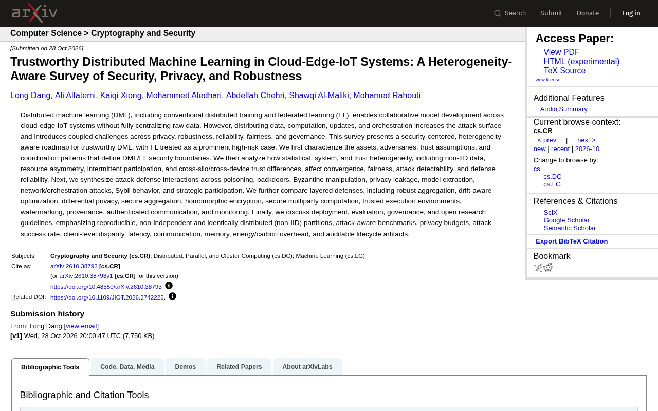 A Survey of Security in Cloud-Edge-Device Distributed Machine Learning: Trustworthy Challenges Under Heterogeneity