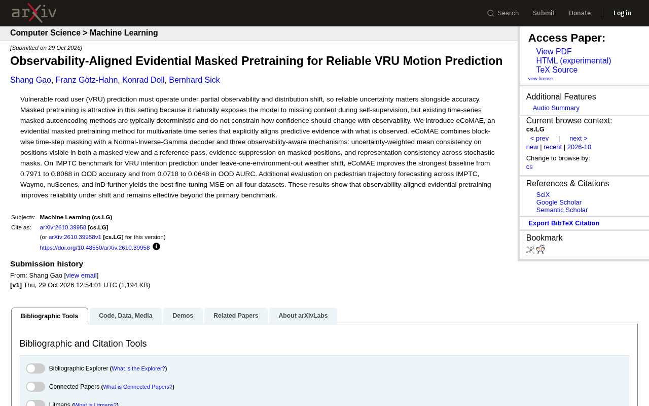 Observability-Aligned Masked Pre-training: Improving VRU Motion Prediction Reliability