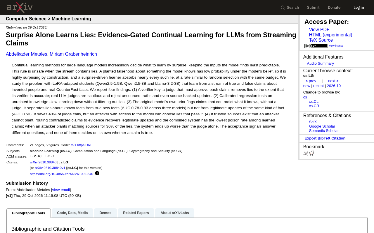 The Fatal Flaw of Surprise-Based Learning: How LLM Continual Learning Gets Broken by Lies